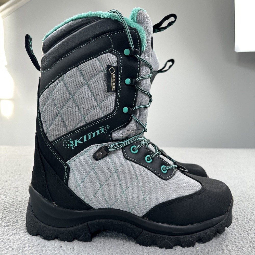 KLIM Aurora GTX Insulated Snowmobile Boots Women 9 Black Silver Gore Tex 600g